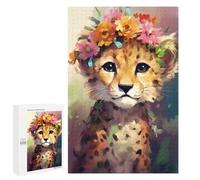 1000 PCS Jigsaw Puzzles for Teenagers Floral Crowned Leopard Cub Puzzles for Teenagers Precision Cutting Help The Brain Exercise Stress Reduction Gifts 1000 PCS