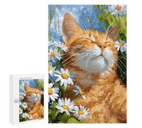 1000 PCS Jigsaw Puzzles for Teenagers Ginger Cat in Daisies-1 Puzzles for Teenagers Precision Cutting Help The Brain Exercise Stress Reduction Gifts 1000 PCS