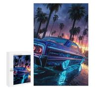 1000 PCS Jigsaw Puzzles for Teenagers Neon Classic Car Sunset Adult Jigsaw Puzzles Pattern Assembly Help The Brain Exercise Challenging Game Toys 1000 PCS
