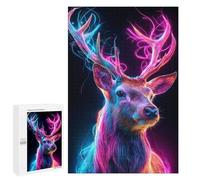 1000 PCS Jigsaw Puzzles for Teenagers Neon Deer Art Print Adult Jigsaw Puzzles Pattern Assembly Help The Brain Exercise Challenging Game Toys 1000 PCS