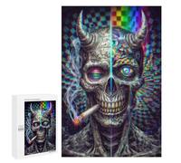 1000 PCS Jigsaw Puzzles for Teenagers Psychedelic Devil Skull Artwork Jigsaw Puzzles for Adults Improve Memory Difficult And Challenge Brainteaser Family Games 1000 PCS