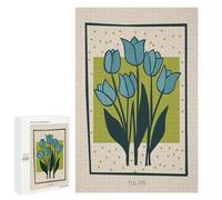 1000 PCS Jigsaw Puzzles for Teenagerss Blue Tulips Mid Century Puzzle For Teenagerss Difficult Challenge Educational Challenge Family Fun & Game Night 1000 PCS