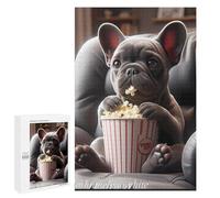 1000 PCS Jigsaw Puzzles for Teenagerss Bulldog Enjoying Popcorn Jigsaw Puzzle Toy Wall Decor Difficult Hard Unique Birthday And Xmas Gifts 1000 PCS