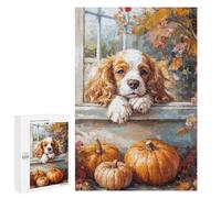 1000 PCS Jigsaw Puzzles for Teenagerss Cavalier King Charles with Pumpkins Painting Autumn Dog Portrait Puzzle For Teenagerss Difficult Challenge Educational Challenge Family Fun & Game Night 1000 PC