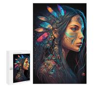 1000 PCS Jigsaw Puzzles for Teenagerss Colorful Feathered Headdress Portrait Jigsaws for Adults Relax Games Wall Decoration Help The Brain Exercise 1000 PCS