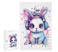 1000 PCS Jigsaw Puzzles for Teenagerss Cute Bunny with Headphones Teenagers Puzzles Brain Teaser Game Enhance Memory Christmas Birthday Gifts 1000 PCS