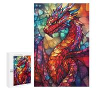 1000 PCS Jigsaw Puzzles for Teenagerss Glowing Stained Glass Dragon Puzzle For Teenagerss Difficult Challenge Educational Challenge Family Fun & Game Night 1000 PCS