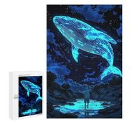 1000 PCS Jigsaw Puzzles for Teenagerss Glowing Whale Above Water, Boy Watching Adult Jigsaw Puzzle Family Games Improve Memory Help The Brain Exercise 1000 PCS