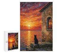 1000 PCS Jigsaw Puzzles for Teenagerss Jigsaw Black Cat Watching Sunset Painting Adult Jigsaw Puzzle Hands-on Game Hand Speed Race for Birthday, Chrismas 1000 PCS