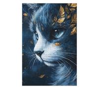1000 PCS Jigsaw Puzzles for Teenagerss Jigsaw Blue Cat with Golden Leaves Jigsaw Fun Games Wall Decoration Unique Birthday And Gifts 1000 PCS