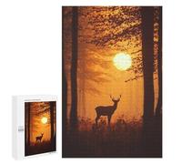 1000 PCS Jigsaw Puzzles for Teenagerss Jigsaw Deer Silhouette at Sunset Adult Jigsaw Brain Teaser Game Hand Speed Race Stress Reduction Gifts 1000 PCS