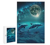 1000 PCS Jigsaw Puzzles for Teenagerss Jigsaw Dolphins Under The Moonlight Adult Jigsaw Brain Teaser Game Hand Speed Race Stress Reduction Gifts 1000 PCS