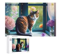 1000 PCS Jigsaw Puzzles for Teenagerss Jigsaw Floral Window Cat Decor Puzzle for Adults Relax Games Improve Memory for Birthday, Chrismas 1000 PCS