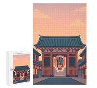 `1000 PCS Jigsaw Puzzles for Teenagerss Jigsaw Japanese Gate with Lantern Illustration Jigsaw for Adults Family Games Birthday Present Deal As Gifts for The Whole Family 1000 PCS