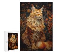 1000 PCS Jigsaw Puzzles for Teenagerss Jigsaw Majestic Red Tabby Maine Coon Cat Portrait with Floral Background Puzzles for Adults Brain Teaser Game But Fun And Humorous Help The Brain Exercise 1000 P