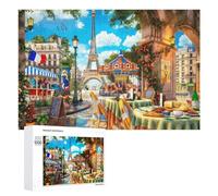 1000 PCS Jigsaw Puzzles for Teenagerss Jigsaw Parisian Café with Eiffel Tower View -1 Puzzle for Adults Relax Games Improve Memory for Birthday, Chrismas 1000 PCS