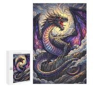 `1000 PCS Jigsaw Puzzles for Teenagerss Jigsaw Stained Glass Dragon Roaring on Mountain Jigsaw for Adults Family Games Birthday Present Deal As Gifts for The Whole Family 1000 PCS