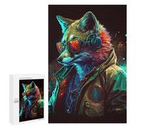 1000 PCS Jigsaw Puzzles for Teenagerss Jigsaw Stylish Fox in Neon Jacket Adult Jigsaw Brain Teaser Game Hand Speed Race Stress Reduction Gifts 1000 PCS