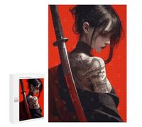 `1000 PCS Jigsaw Puzzles for Teenagerss Jigsaw Tattooed Woman with Katana on Red Jigsaw for Adults Family Games Birthday Present Deal As Gifts for The Whole Family 1000 PCS
