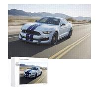 1000 PCS Jigsaw Puzzles for Teenagerss Jigsaw White Mustang GT500 with Blue Stripes on Desert Highway Jigsaw Hands-on Game Improve Memory for Birthday, Chrismas 1000 PCS