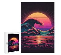 1000 PCS Jigsaw Puzzles for Teenagerss Neon Wave Sunset Adult Jigsaw Puzzle Anti-Stress Toys Wall Decoration Fun at Home Activities, 1000 PCS