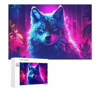 1000 PCS Jigsaw Puzzles for Teenagerss Neon Wolf Portrait -1 Jigsaw Puzzle Toy Wall Decor Difficult Hard Unique Birthday And Xmas Gifts 1000 PCS