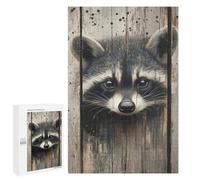 1000 PCS Jigsaw Puzzles for Teenagerss Raccoon Peeking Through Wooden Slats Forest Animal Wall Print Adult Jigsaw Puzzle Family Games Improve Memory Help The Brain Exercise 1000 PCS