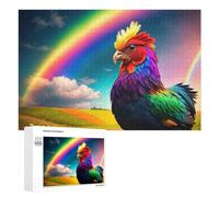 1000 PCS Jigsaw Puzzles for Teenagerss Rainbow Rooster in Field Adult Jigsaw Family Game But Fun And Humorous Fun at Home Activities, 1000 PCS