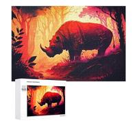 1000 PCS Jigsaw Puzzles for Teenagerss Red Rhino in Fiery Forest Jigsaw Puzzle Toy Wall Decor Difficult Hard Unique Birthday And Xmas Gifts 1000 PCS