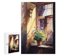 1000 PCS Jigsaw Puzzles for Teenagerss Sunlit Window with Flowers Puzzle for Adults Relaxing Games Improve Memory Fun Activities at Home 1000 PCS