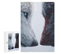 1000 PCS Jigsaw Puzzles for Teenagerss Wolf Snow Confrontation Duality White Vs Black Wildlife Rivalry Adult Jigsaw DIY Toys Wall Art Deal As Gifts for The Whole Family 1000 PCS
