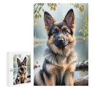 1000 PCS Jigsaw Puzzles German Shepherd by The Lake Jigsaw for Teenagerss Precision Cutting Fun Activities at Home Challenging Game And Family Play 1000 PCS