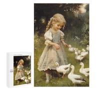 1000 PCS Jigsaw Puzzles Girl Feeding Ducks in Garden Puzzles for Teenagers Enhance Memory Difficult And Challenge Brainteaser Family Games 1000 PCS