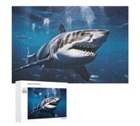 1000 PCS Jigsaw Puzzles Great White Shark Puzzles Personalized Puzzle Wooden Picture Puzzle for Adults Photo Puzzle Art Wall Hanging Decor for Birthday Wedding Valentine's Day Anniversary