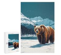 1000 PCS Jigsaw Puzzles Grizzly Bear in Winter Landscape Jigsaw for Teenagerss Precision Cutting Fun Activities at Home Challenging Game And Family Play 1000 PCS