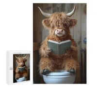 1000 PCS Jigsaw Puzzles Highland Cow Reading on Toilet Jigsaw for Teenagerss Precision Cutting Fun Activities at Home Challenging Game And Family Play 1000 PCS