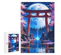 1000 PCS Jigsaw Puzzles Japanese Moonlit Waterfall Jigsaw for Adults Fun Games Perfect Decoration Unique Gifts for Birthday And Christmas 1000 PCS