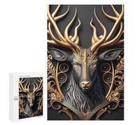 1000 PCS Jigsaw Puzzles- King Deer Golden Art Deco Jigsaw for Adults Relaxing Games Staycation Kill Time Deal As Gifts for The Whole Family 1000 PCS