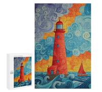 1000 PCS Jigsaw Puzzles Lighthouse Ocean Waves Sunset Jigsaws for Adults Puzzle For Family Fun Difficult And Challenge Educational Family Game 1000 PCS