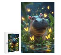 1000 PCS Jigsaw Puzzles Magical Hippo with Glowing Butterflies Adult Jigsaw Puzzles Enhance Memory Educational Challenge Toys Educational Games 1000 PCS