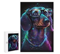 1000 PCS Jigsaw Puzzles Neon Dachshund Glasses Art Print Jigsaw for Teenagerss Precision Cutting Fun Activities at Home Challenging Game And Family Play 1000 PCS