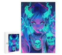 1000 PCS Jigsaw Puzzles- Neon Demon Girl Jigsaw for Adults Relaxing Games Staycation Kill Time Deal As Gifts for The Whole Family 1000 PCS
