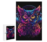 1000 PCS Jigsaw Puzzles Neon Owl Headphones Art Print-1 Jigsaw for Teenagerss Precision Cutting Fun Activities at Home Challenging Game And Family Play 1000 PCS