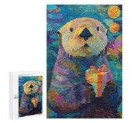 1000 PCS Jigsaw Puzzles Otter Holding Gift Box Puzzles for Teenagers Enhance Memory Difficult And Challenge Brainteaser Family Games 1000 PCS