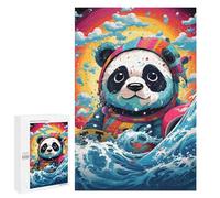 1000 PCS Jigsaw Puzzles- Panda Astronaut Surfing Rainbow Wave Puzzle For Teenagers Family Activities for Birthday, Chrismas Unique Birthday And Gifts 1000 PCS