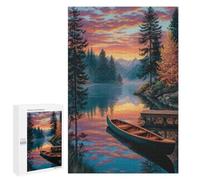 1000 PCS Jigsaw Puzzles Peaceful Lake Sunset Scene -1 Adult Jigsaw Puzzles Enhance Memory Educational Challenge Toys Educational Games 1000 PCS