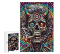 1000 PCS Jigsaw Puzzles Psychedelic Devil Skull Art Print-2 Puzzles for Teenagers Enhance Memory Difficult And Challenge Brainteaser Family Games 1000 PCS