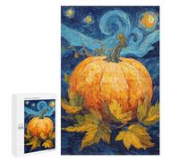 1000 PCS Jigsaw Puzzles Pumpkin with Leaves on Starry Night Background Jigsaws for Adults Puzzle For Family Fun Difficult And Challenge Educational Family Game 1000 PCS