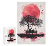 1000 PCS Jigsaw Puzzles- Silhouette Couple Under Red Moon Jigsaw for Adults Relaxing Games Staycation Kill Time Deal As Gifts for The Whole Family 1000 PCS