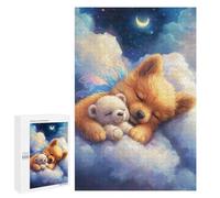 1000 PCS Jigsaw Puzzles- Sleepy Puppy & Teddy Bear Cloudscape Jigsaw for Adults Relaxing Games Staycation Kill Time Deal As Gifts for The Whole Family 1000 PCS
